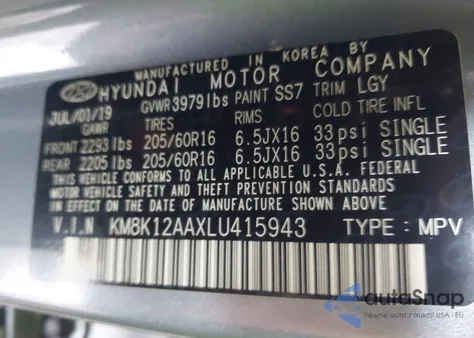 2020 Hyundai Kona Se z USA, uszkodzony, nr VIN KM8K12AAXLU415943